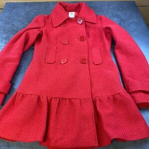 Tulle Women’s Vibrant Red Tweed Dble Breasted Pea Coat Size Small
